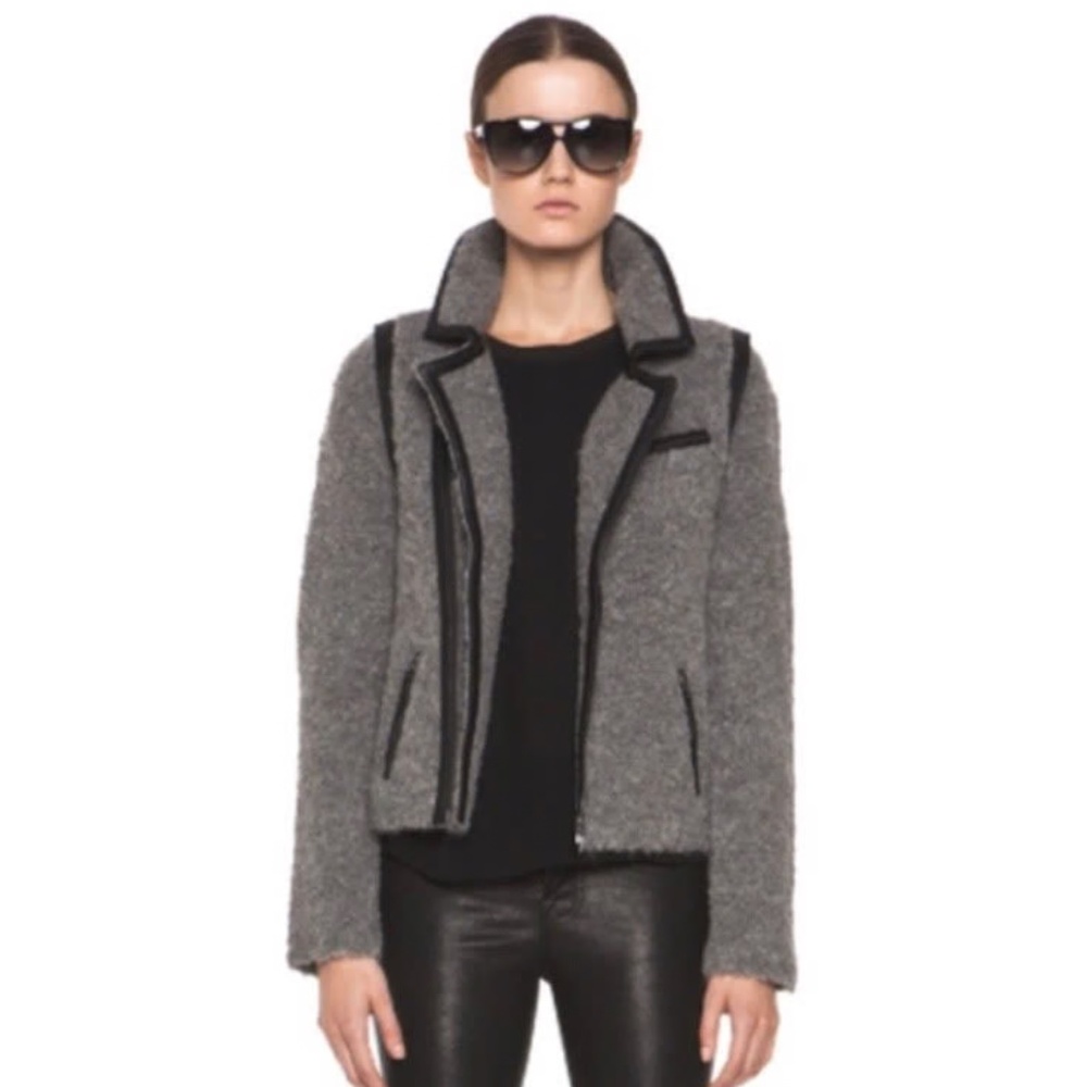 Rag & Bone Gray Shearling? Moto Jacket w/Black Leather Trim L